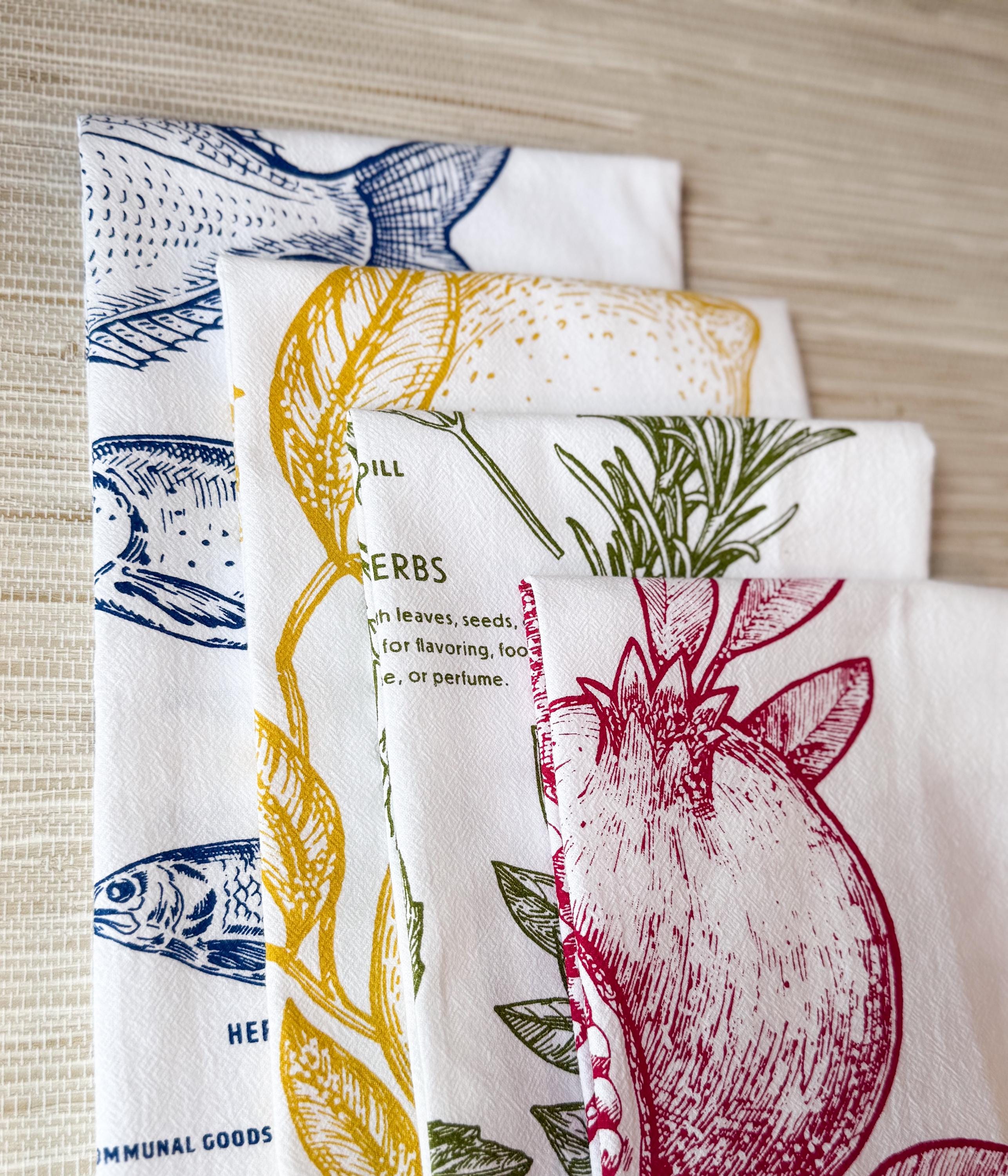 Kitchen Towels, Set of 4, Mediterranean Designs, 28"x28"