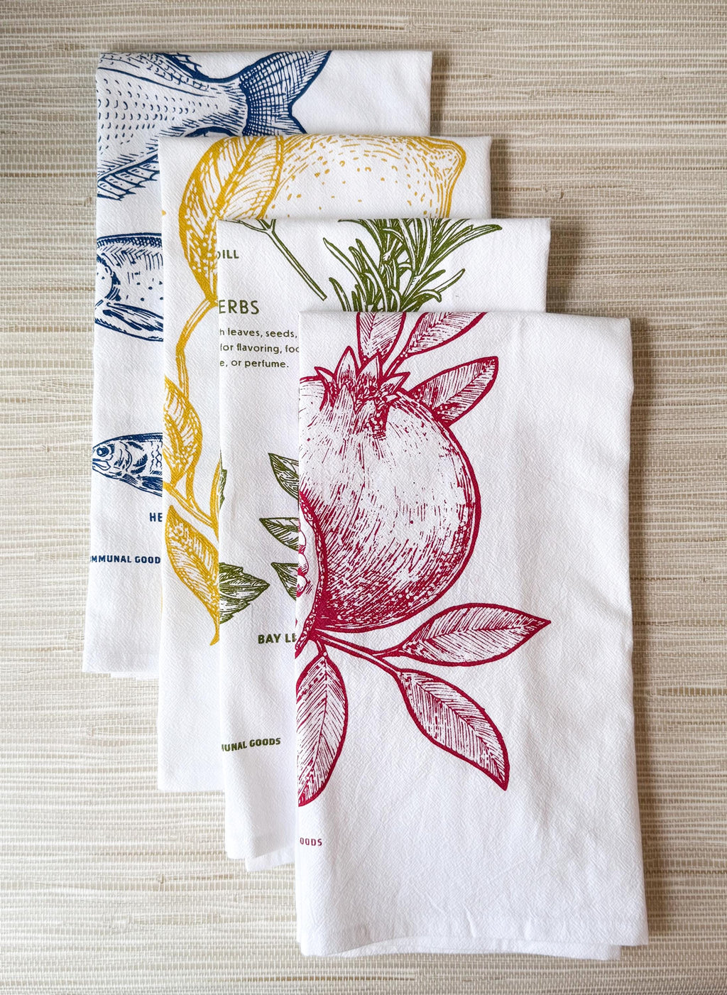 Kitchen Towels, Set of 4, Mediterranean Designs, 28"x28"
