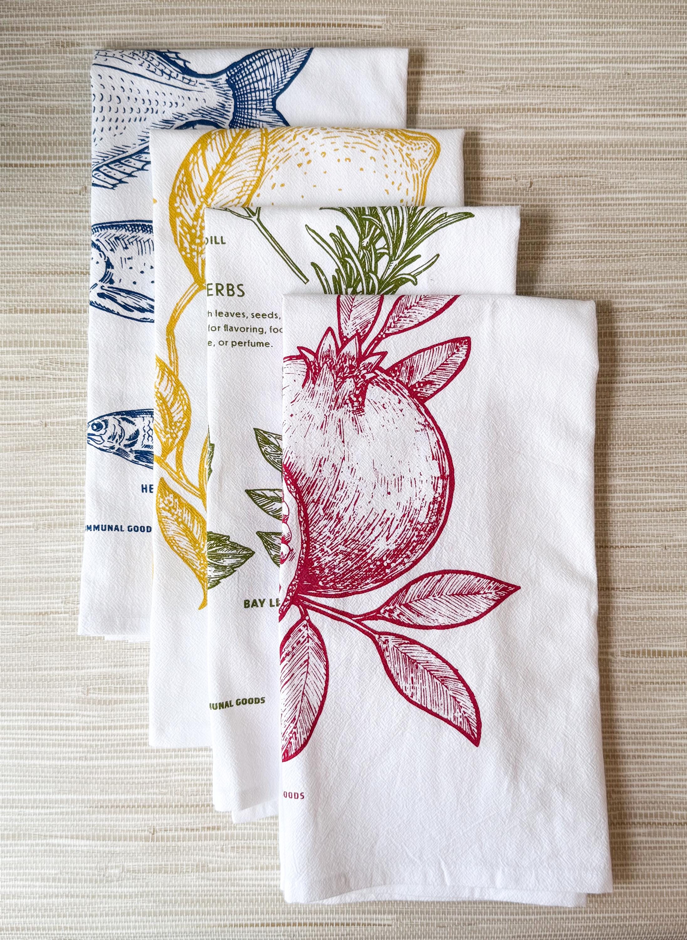 Kitchen Towels, Set of 4, Mediterranean Designs, 28"x28"