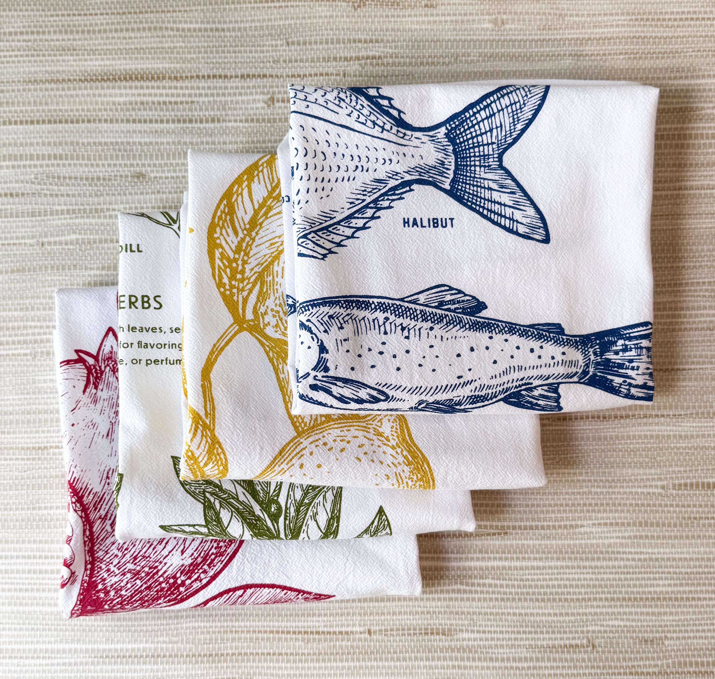 Kitchen Towels, Set of 4, Mediterranean Designs, 28"x28"