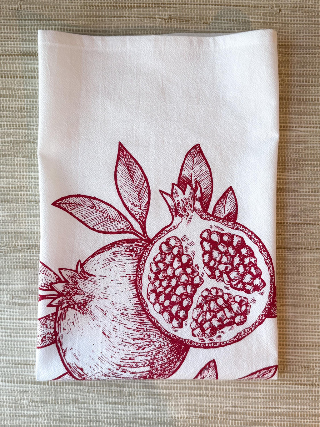 Tea Towel, Cotton Kitchen Towel, Oversized, Pomegranates | 28"x28"