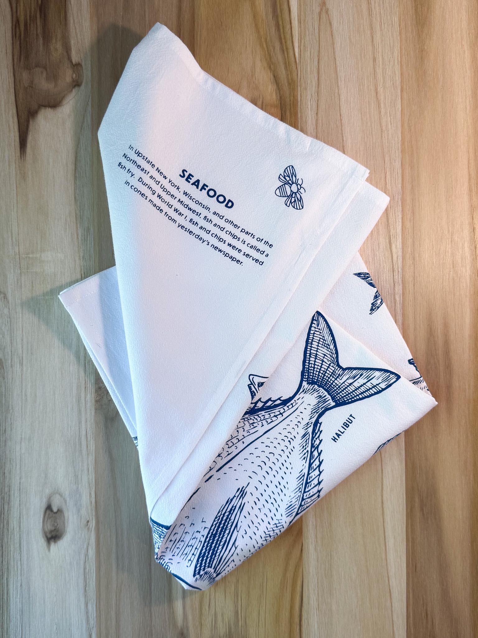 Tea Towel, Fish Cotton Kitchen Towel, Oversized, Seafood | 28"x28"
