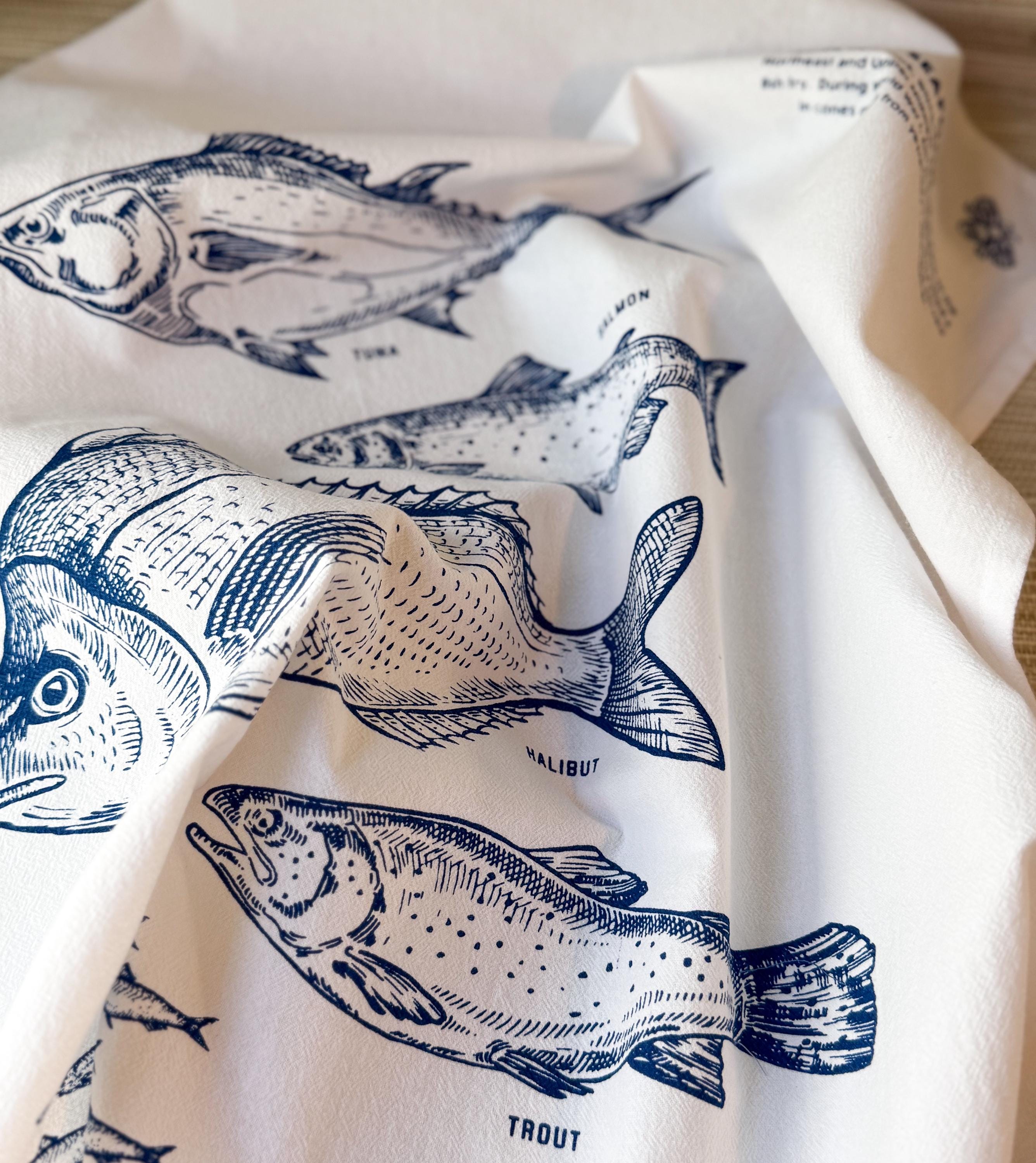 Tea Towel, Fish Cotton Kitchen Towel, Oversized, Seafood | 28"x28"