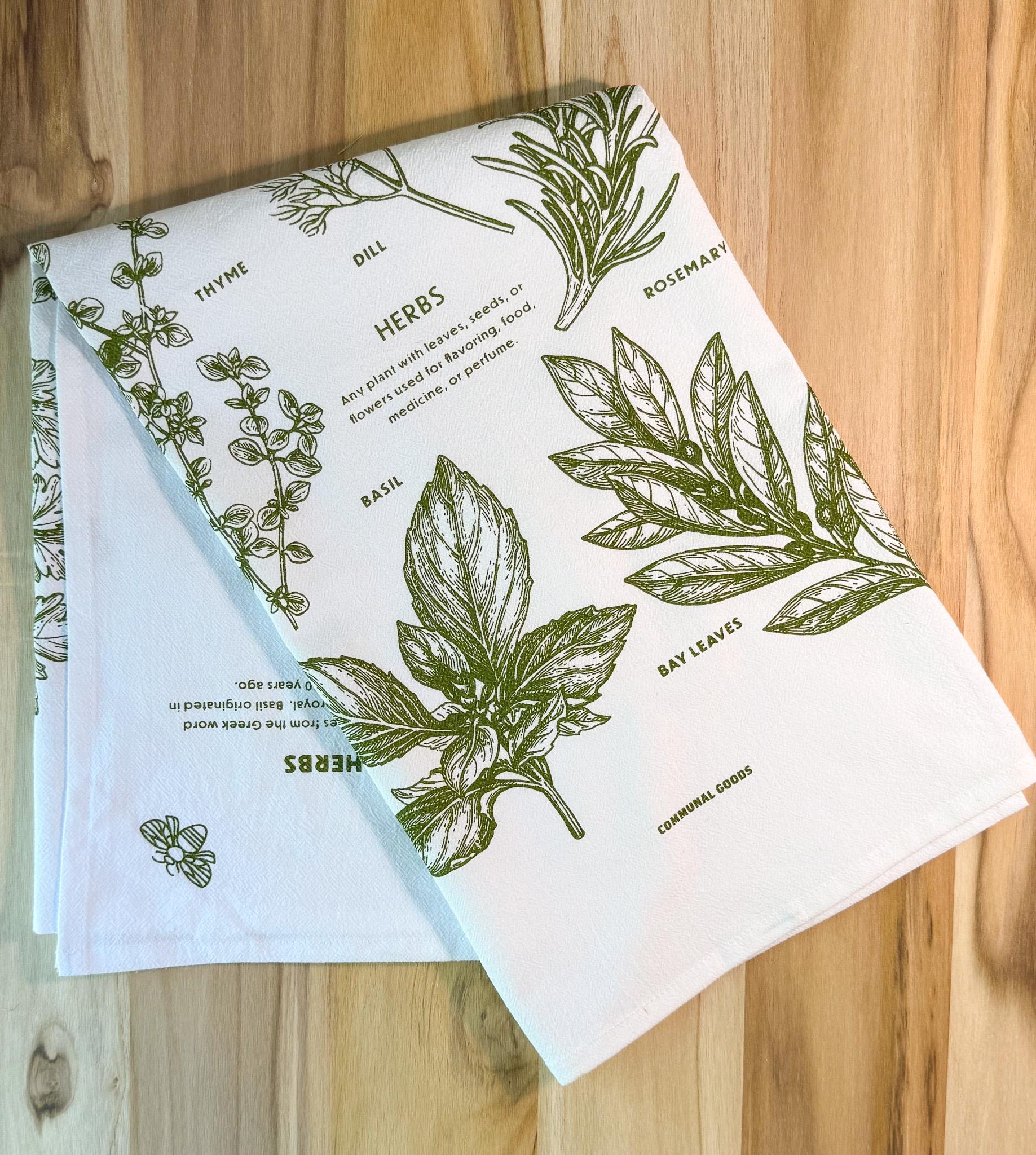 Garden Tea Towel, Herbs Cotton Kitchen Towel, Oversized | 28"x28"