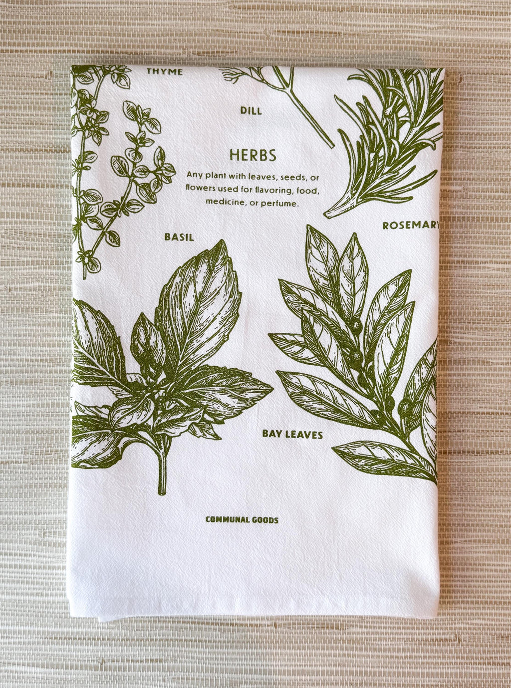 Garden Tea Towel, Herbs Cotton Kitchen Towel, Oversized | 28"x28"