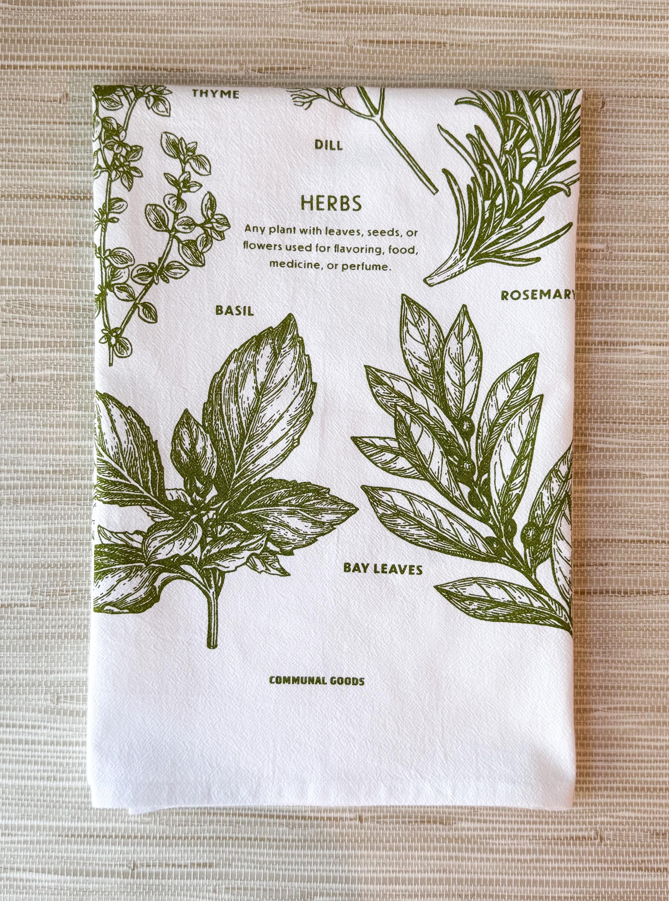 Garden Tea Towel, Herbs Cotton Kitchen Towel, Oversized | 28"x28"